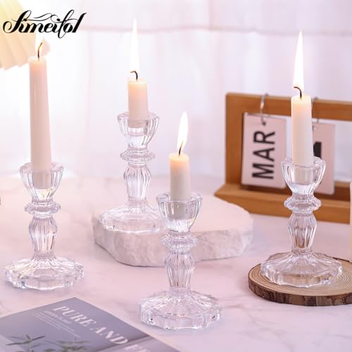 Simeitol 12pcs Taper Candle Holders, Candlestick Holders, Glass Candle Holder - Vintage Flower Design Candle Holders for W...