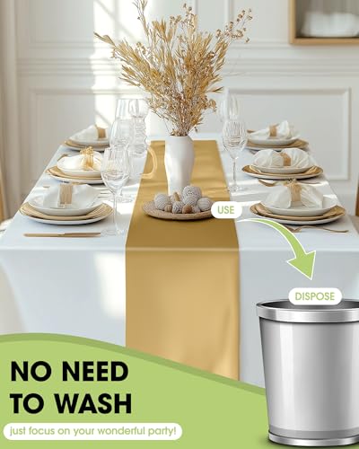 Pureegg Gold Plastic Table Runners - 10 Pack, 14'' x 108'', Water Resistant & Disposable Centerpiece Decorations for Table...