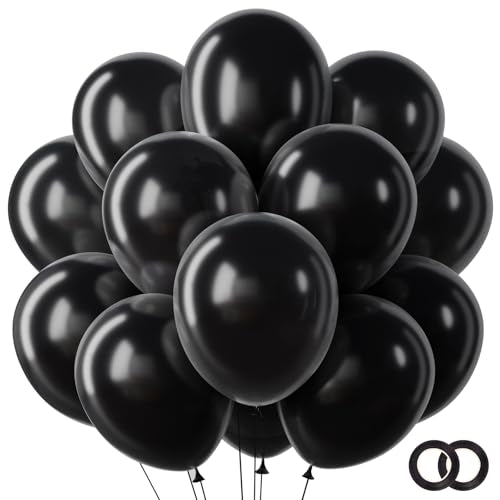 RUBFAC Black Balloons 65pcs, 12 Inch Party Balloon with Ribbons for Black History Month, Birthday, Wedding, Baby Shower, G...