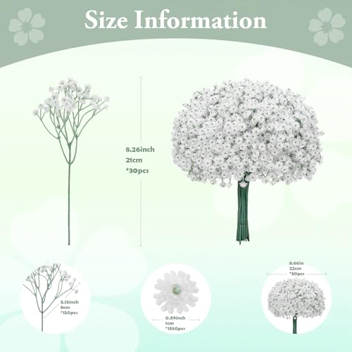 LINSIE 30 PCS 5 Bundles Small White Flowers Artificial Flowers Babys Breath Real Touch Flowers for Wedding Party Home Gard...
