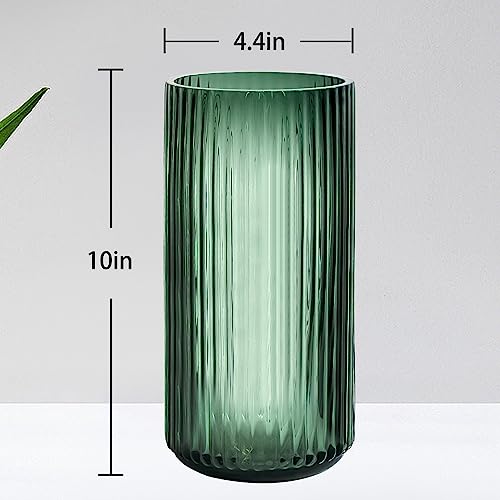 Muyan 9.8" Flower Vase for Decor Ribbed Glass Vase Modern for Centerpieces Desktop Home Office Dining Living Room Wedding...