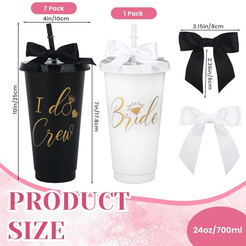 8Pcs Bridesmaid Cups with Lid Straw and Twist Bow Bachelorette Cups 24Oz Plastic Tumbler Bride Reusable Tumbler Bridesmaid...