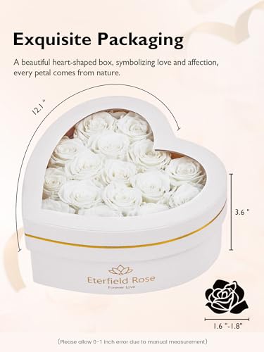 Eterfield 16 Forever Flowers in Heart Shape Box, Preserved Roses That Last a Year Preserved Flowers Birthday Gifts for Her...