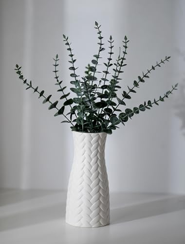 NUPTIO White Ceramic Flower Vase: 8.6" Tall Unglazed Pampas Grass Vases for Building Block Flowers - Modern Decorative Tab...