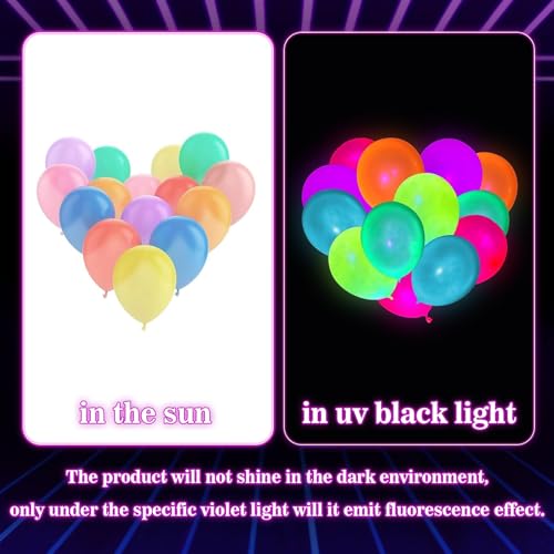 100 Pcs UV Neon Balloons, Neon Glow Party Balloons UV Black Light Balloons Glow in the Dark for Birthday Decorations Weddi...
