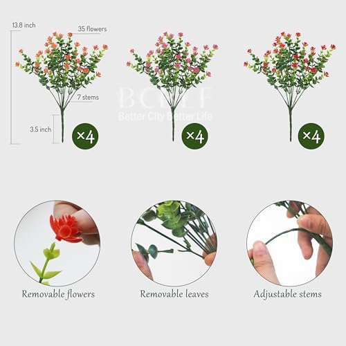 BCBLF UV Resistant Artificial Flowers for Indoor and Outdoor Use, 12 Bundles Not-Fading Faux Plants for Porch, Patio, Gard...