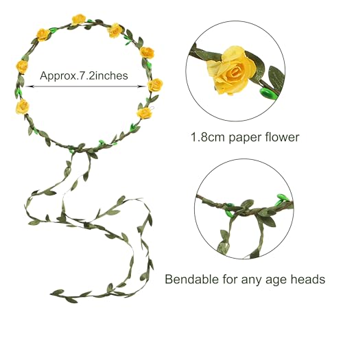 MIREZOYS 16 Pieces Flower Crown Headband Garland Floral Headbands Wreath Headpiece for Wedding Festival Vacation Fairy Party