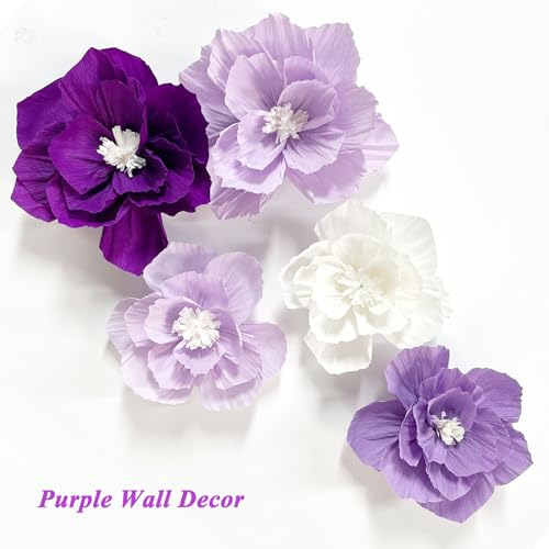ANSOMO Purple Paper Flowers Artificial 3D Wall Décor Wedding Birthday Bridal Baby Shower Violet Lavender Light Dark Purple...