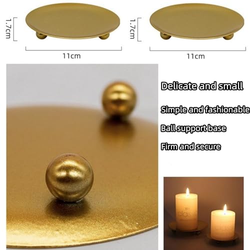 2 pcs Golden Iron Plates Candle Holders,Suitable for Home Decoration, Wedding Anniversaries, Birthday Parties, Holiday Din...