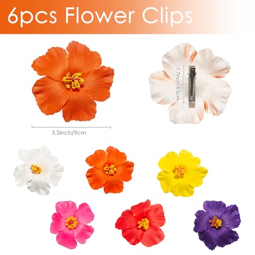Hawaiian Flower Hair Clips for Women, 6Pcs Plumeria Claw Clips for Think Thin Hair, 3.5 Inch Artificial Flower Clips for V...