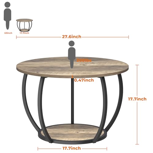 GreenForest Round Coffee Table with 2-Tier Open Storage, 27.6 inch Small Circle Coffee Tables with Adjustable Feet, Modern...