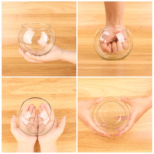 HWASHIN Set of 6 Clear Glass Vases, 4.7” W x 3.5” H, Round Candle Holders, Bubble Bowl, Flower Vases with Sponge Brush, De...