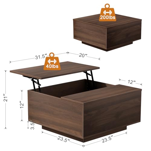 FABATO Lift Top Coffee Table, Wood Square Coffee Table with Storage, Farmhouse Coffee Tables with Hidden Storage Compartme...