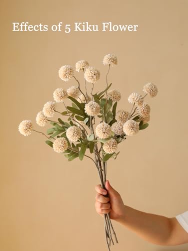 Laelfe Fall Flowers Artificial Pompon Mum, 5Pcs Fake Kiku Flowers Silk Small Mini Chrysanthemum Ball Faux Mum Decor for Au...