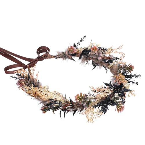 KorViSHOW Bridal Flower Leaf Crown Headpiece - Bohemian Artificial Floral Headband for Renaissance Halloween Renfaire