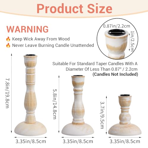 6PCS Candle Holders for Table Centerpiece, Wood Taper Candles Holder Vintage Stick Tapered Holders Rustic Wood Candle Hold...