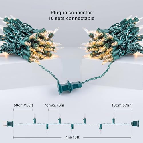 mimigogo 50-Count White Christmas Lights with Green Wire,Mini String Lights for Holiday Decorations, Christmas Tree Light...