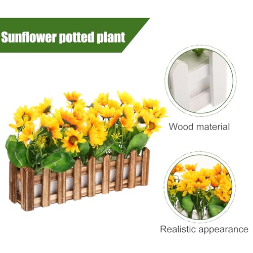 Yardwe Artificial Sunflower Plant with Picket Fence Pot 11.81In - Fake Sunflower Decoration for Home Office Classroom Corn...