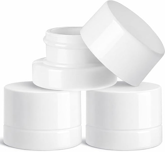 (200 Pack) 5ml Thick White Glass Jars with White Child Resistant Lids - UV Resistant - Storage for Oil, Lip Balm, Wax, Cos...