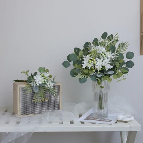 FOTEEWL 75 Pcs Artificial Greenery Stems Box Set,with 8 Kinds of Faux Plants and Fake Flowers for DIY Bridal Bouquets Wedd...