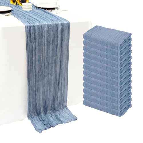 12Pack Dusty Blue Cheesecloth Table Runner 10Ft Gauze Table Runner Blue Cheese Cloth Table Runners Long Sheer Fabric Table...