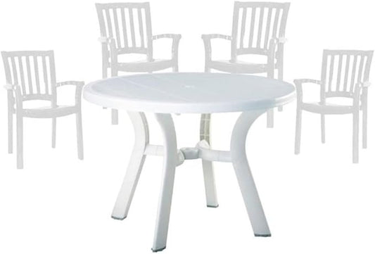 Pemberly Row 5 Piece Set 42" Round Resin Patio Table and 4 Resin Chairs in White