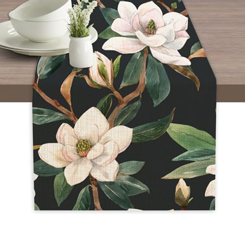 Table Runner White Magnolia Flowers Table Runners Summer Seasonal Kitchen Dinning Decor for Indoor Outdoor Holiday Home We...