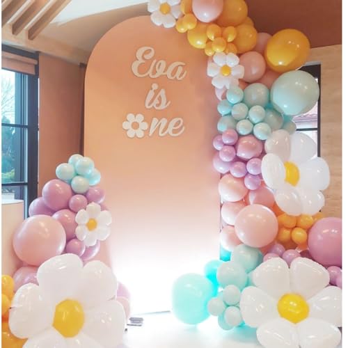 Daisy Balloon Garland Kit - 155pcs White Groovy Daisy Flower Macaron Pastel Balloons Garland for Boho Two Groovy Girls Bir...