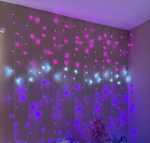 CoziTech Curtain Lights Pink Purple Ombre Light Up String Curtain for Bedroom Wall Hanging Mermaid Fairy Lights for Teen R...