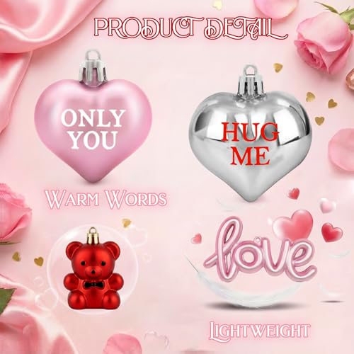16pcs Valentines Day Decorations Heart Ornaments for Tree Romantic Hanging Ornaments for Christmas Tree Bear Heart Shaped ...