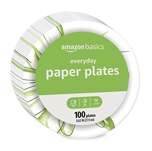 Amazon Basics Everyday Paper Plates, 8.62 Inch, Disposable, 100 Count, Packaging May Vary