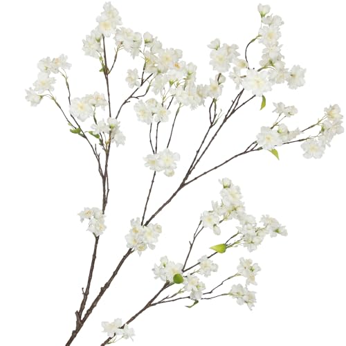 CISDUEO White Cherry Blossom Branches Long Stem Artificial Flowers for Tall Vase Silk Flower Bulk Plum Blossom Flowers for...