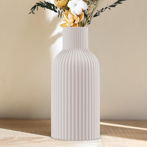 White Ceramic Flower Vase, Minimalist Modern Home Decor, Matte Finish Pampas Grass Vase for Table, Fireplace, Shelf, Mante...