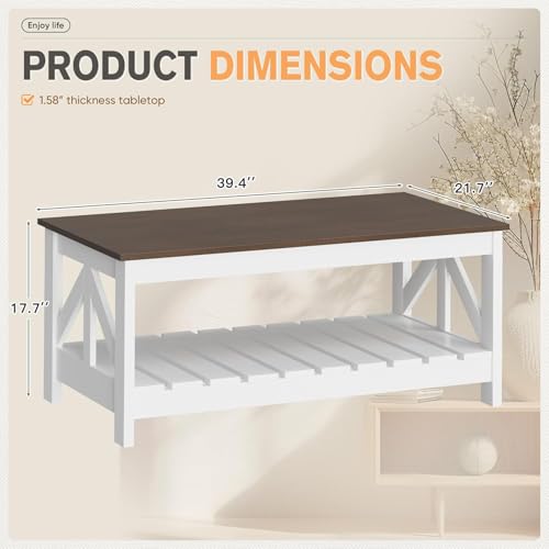 YESHOMY Farmhouse Coffee Table, Coffee Tables for Living Room, Farmhouse Square Coffee Table with Storage, Couch Table, Sm...