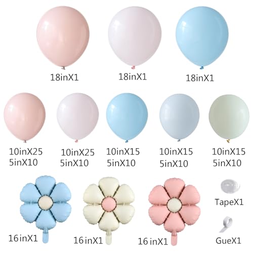 Spring Wildflowers Balloon Arch Kit 153Pcs Pastel Pink Blue Balloon Garland Kit, Daisy Flower Foil Balloons for Birthday B...
