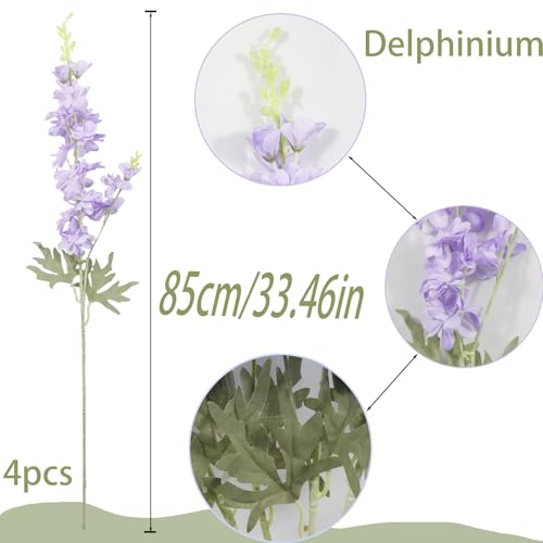 GhuaH 4Pcs Purple Delphinium Artificial Flowers 33.5" Silk Flowers Bulk Larkspur Artificial Flower Long Stem Fake Delphini...