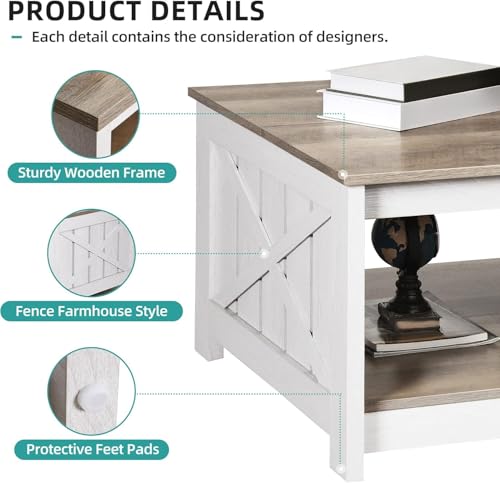 YITAHOME Coffee Table Farmhouse Coffee Table with Storage Rustic Wood Cocktail Table, Square Coffee Tables for Living Meet...