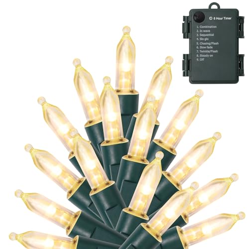 WATERGLIDE 50 LED Outdoor Christmas Lights, 16 FT Battery Operated Mini String Lights with 8 Modes & Timer, Xmas Tree Ligh...