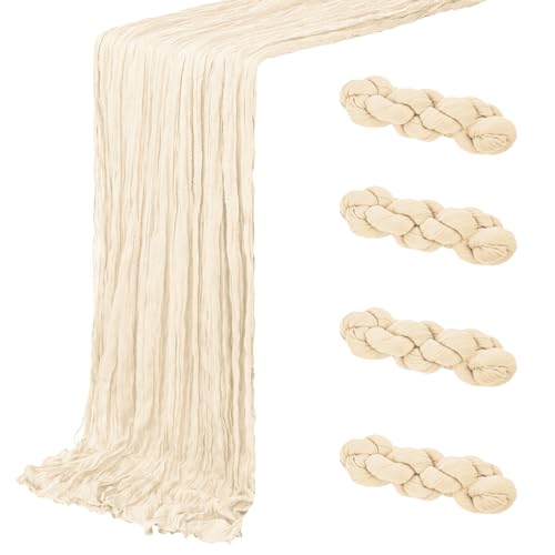 4 Pack Ivory Cheesecloth Table Runner 20 x 120 inch Gauze Table Runners 10 FT Long,Semi Sheer Cheese Cloth Fabric Table Ru...