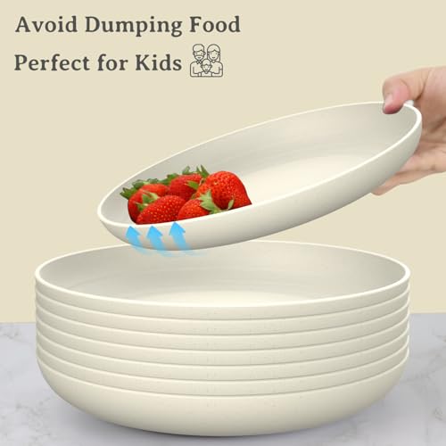 Wrova Large Wheat Straw Dinner Plates - 11 Inch Set of 8 - Unbreakable, Dishwasher & Microwave Safe - Deep Edge for Kitche...
