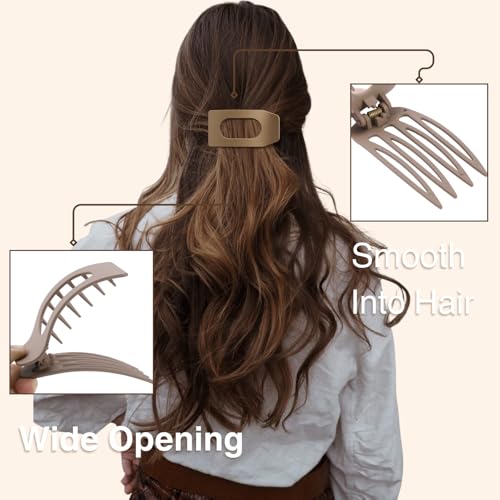 8 Pack Flat Hair Clips for Women – Large Matte Rectangle No-Slip Claw Clips, Strong Hold Square Hair Accessories for Thick...