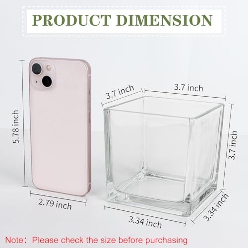 Comrzor Set of 6 Square Glass Vases 4" x 4" x 4", Clear Flower Vase, Plant Terrarium, Candle Holder for Wedding Centerpiec...