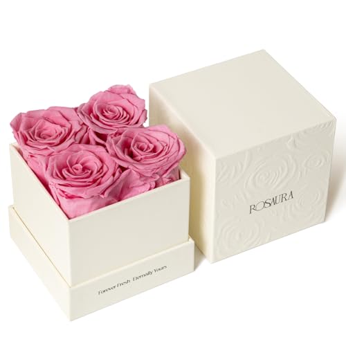 Rosaura 4-Piece Eternal Preserved Roses & Flowers Gift Box - Forever Lasting Real Roses, Preserved Flowers for Christmas, ...