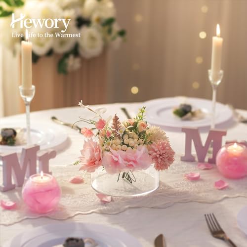 Hewory Acrylic Flower Vases for Centerpieces Round 6pcs Short Clear Floral Vase with 13 Holes, Box Arranger Bulk Low Base ...