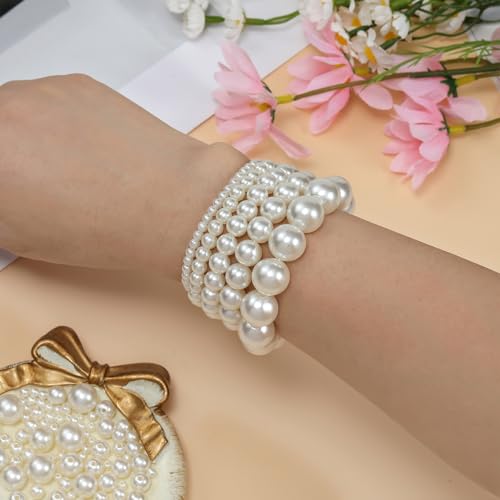 Hudinsun 1200 Pcs Pearl Beads for Jewelry Making, 5 Size Round Pearls for Bracelets Making Kit Small Pearl Filler Beads wi...