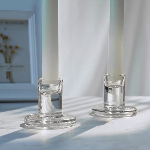 AGLARY 4pcs Taper Candle Holders, Glass Crystal Candlestick Holders Bulk, Clear Candle Holders for Dining Table Centerpiece