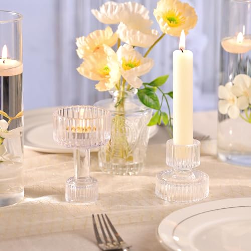 Candlestick Holders Bulk, 6 Pcs Clear Combination Candle Holders Set, Crystal Candle Holders for Wedding, Table Centerpiec...