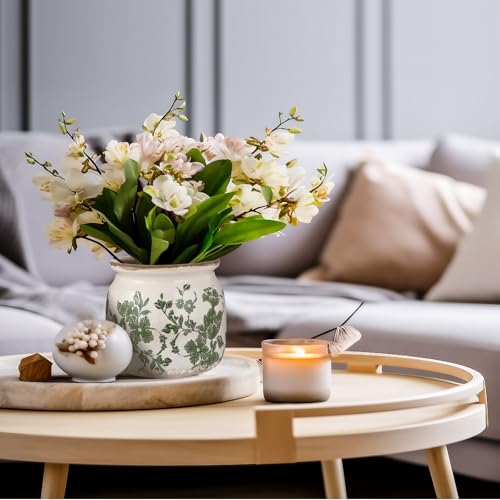 Ninehaoou Vintage Planter Large Ceramic Plants Pot Beige Green Vintage Floral Ice Crack Cottage Scroll Vase Flower Vase Po...