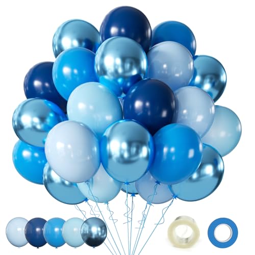 Blue Balloons Metallic Blue Balloon, 60Pcs 12Inch Chrome Blue Balloons Kit Macaron Light Pearl Navy Blue Latex Balloons fo...