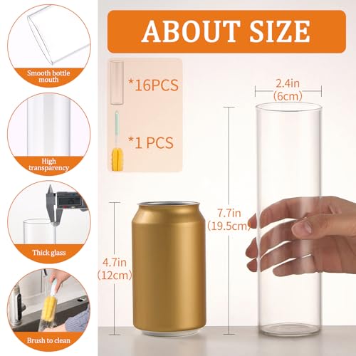 16Pcs Glass Cylinder Bud Vases for Centerpieces,7.7 In Tall Clear Flower Vases in Bulk,Glass Small Vases Floating Candle H...